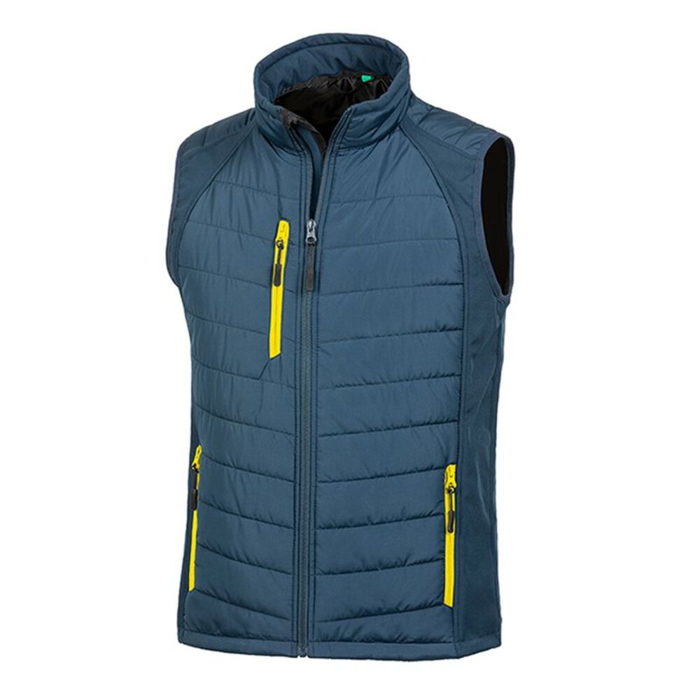 Result Mens Black Compass Padded Soft Shell Gilet / Navy/Yellow